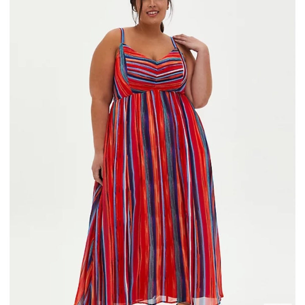 NWT Torrid Multicolor Stripe Pleated Chiffon Maxi Dress